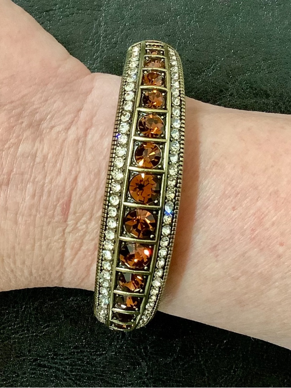 Heidi Daus Gold & Amber / Brown Swarovski Crystal Bracelet  NWOT